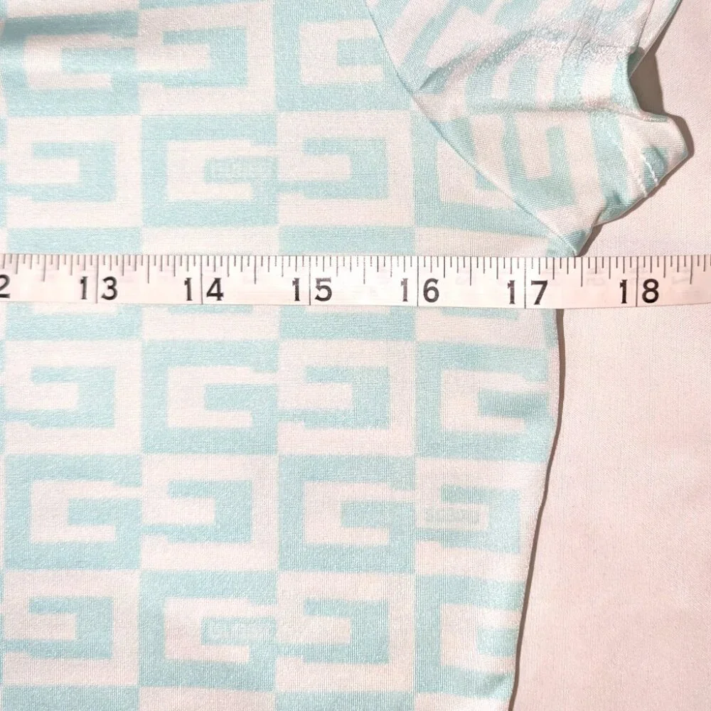 Guess | Slinky Short Sleeve G Checker Logo Top White & Pastel Turquoise | Medium